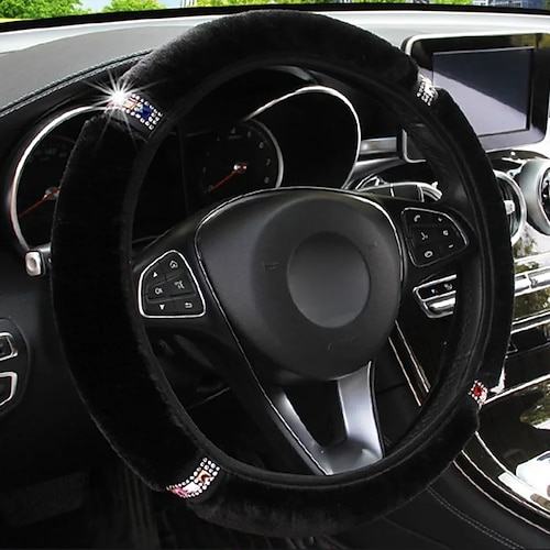 Winterlicher Diamant-Lenkradbezug, universell, 37–38 cm Durchmesser, weicher Plüsch-Strass-Lenkradbezug, Innenraumzubehör, Lenkradbezug, Autostyling Image