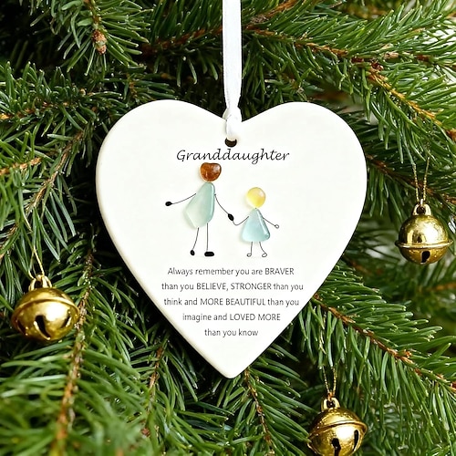 Herzförmiger Schmuck aus Treibglas für meine Enkelin/meinen Enkel, Geschenke von Oma für die Enkelin, handgefertigte Treibglas-Kunstornamente, personalisierte Dekorationen, einzigartiges Image