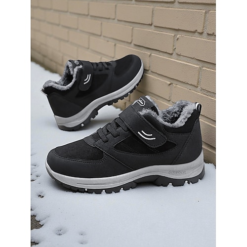 Burgunderrote, warme Damen-Sneaker – fleecegefütterte, rutschfeste Winterschuhe zum Wandern, leichte, lässige Schnürschuhe für Outdoor-Aktivitäten und Reisen Image