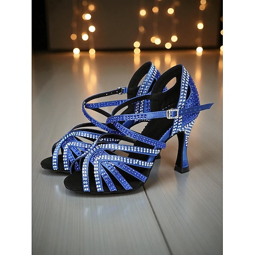 Damen-Lateintanzschuhe mit Strasssteinen – professionelle Salsa-Tango-Sandalen mit Riemchendesign und hohem Absatz für Wettbewerbe oder Auftritte Image