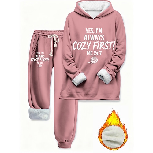 Damen Zweiteilige Sets Trainingsanzug Hosen-Sets Langarm Mit Kapuze Grafik Buchstabe Kordelzug Druck Täglich Stilvoll Lässig Täglich Blau Schwarz Dunkelpink Herbst Lässiger Schnitt Image