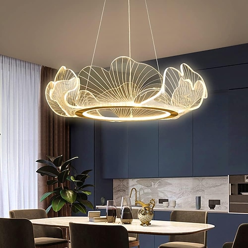 Moderner LED-Kronleuchter, runde Pendelleuchte aus goldfarbenem Eisen, dimmbar, geeignet für Esszimmer, Kücheninsel, Deckenleuchte, Deckenleuchter Image