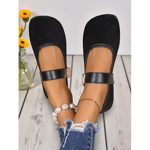 scarpe basse larghe da donna in stile mary jane marroni – scarpe a piedi nudi in pelle scamosciata marrone con punta tonda e fibbia, comode calzature basse retrò per l'ufficio e gli outfit casual