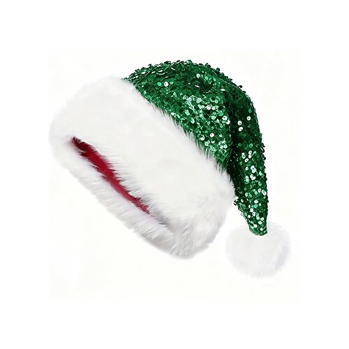 Weihnachtsmütze mit Pailletten für Damen, rot-grünes Paillettenmuster mit weißem Kunstpelz, festliches Accessoire für Weihnachtsfeiern und -feste Image
