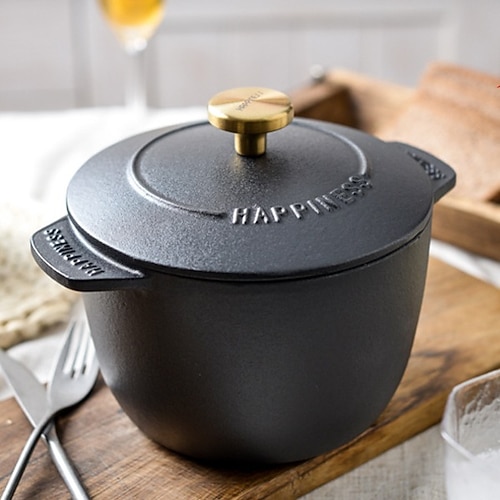 Casseruola in Ghisa Olandese da 16 cm - Cottura di Riso Nera Piatto per Stufato - Utensili da Cucina Versatili per Cottura e Stufatura (1.5 Quart) Regalo di Natale