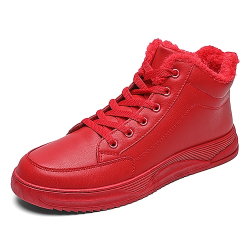Herren Sneaker Weihnachtsschuhe Fleecegefüttert Spaziergang Lässig PU Leder Bequem Rutschfest Atmungsaktiv Stiefeletten Schnürung Schwarz Rot Sommer Frühling Herbst Image