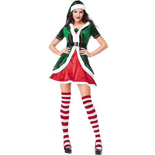 Santa Anzug Elf Karneval Weihnachten Cosplay-Kostüm Erwachsene Damen Weihnachten Weihnachten Einfaches Karnevalskostüm Verkleiden Image