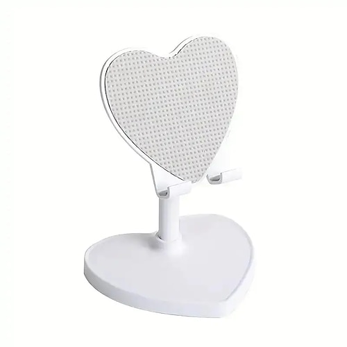 Herzförmiger Tisch-Handyständer mit verstellbarem Klappmechanismus, kompatibel mit verschiedenen Smartphones und Tablets, geeignet für mehrere mobile Geräte.