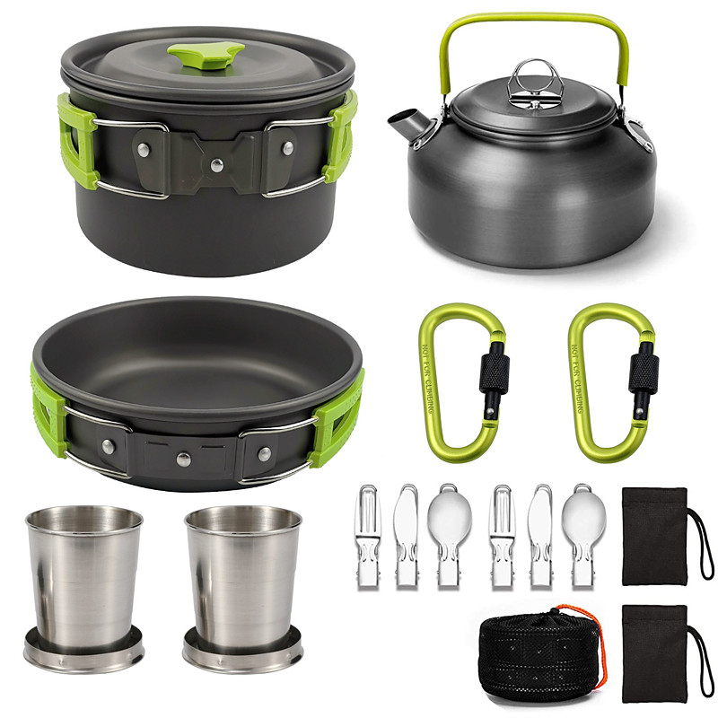 Outdoor Camping Cookware Set Cooking Carabiner Travel Tableware Cutlery Utensils Hiking Picnic Cookware Set 2-3 Person