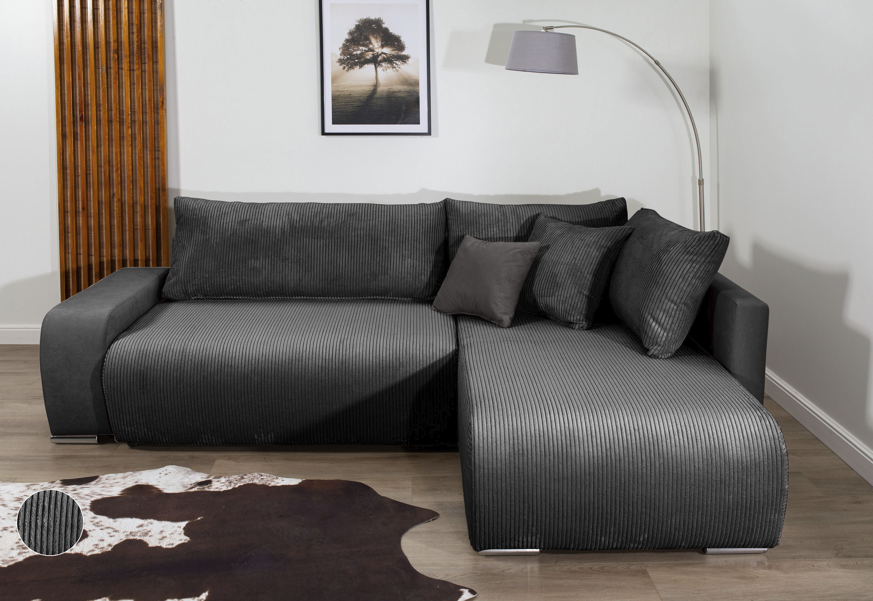 Ecksofa COLLECTION AB "Poppy, L-Form, Breite 227 cm mit Schlaffunktion", anthrazit, anthrazit, B:227cm H:41cm T:169cm, 100%Polyester, Sofas, Ecksofa, inkl. Schlaffunktion und Bettkasten
