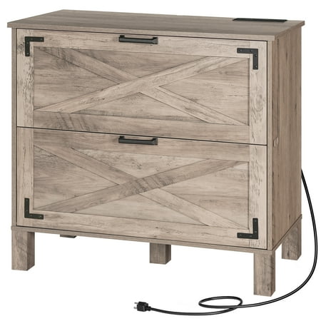 2-Drawer File Cabinet File Cabinet for Home Office Lateral File Cabinet with Drawers and Charging Station 2 Outlets and 2 USB Ports for Legal-Sized Files for Home Office Greige BG09UWJ01