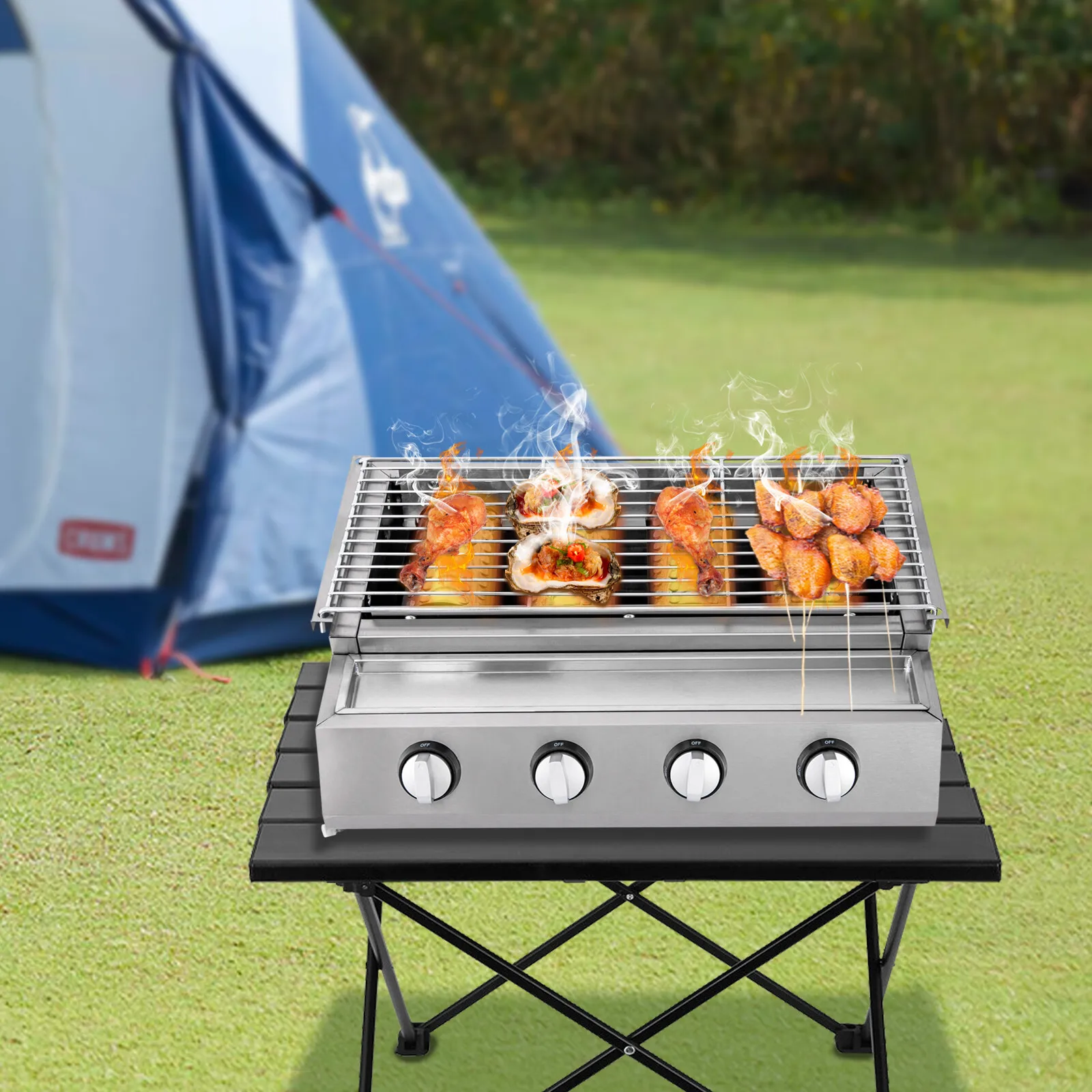 Grill à gaz de table en acier inoxydable, poêle de Barbecue Portable à gaz GPL, grande cuisinière de Barbecue, petite plaque chauffante pour le Camping