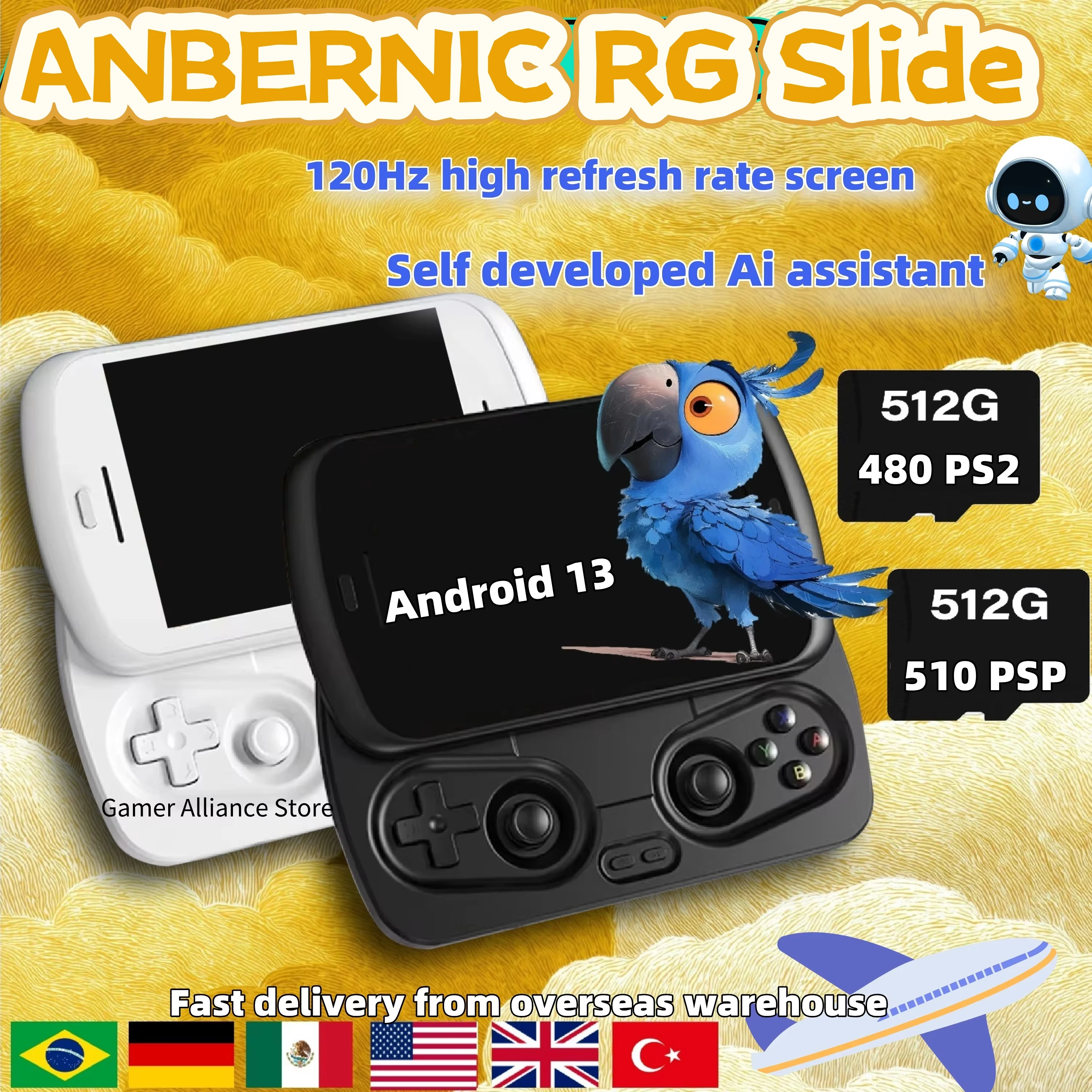 ANBERNIC RG Slide RGSlide Retro Handheld-Spielekonsole Video-Gaming-Player Android13 120 Hz PSP PS2 Spiel 4,7-Zoll-Bildschirm Geschenke AI