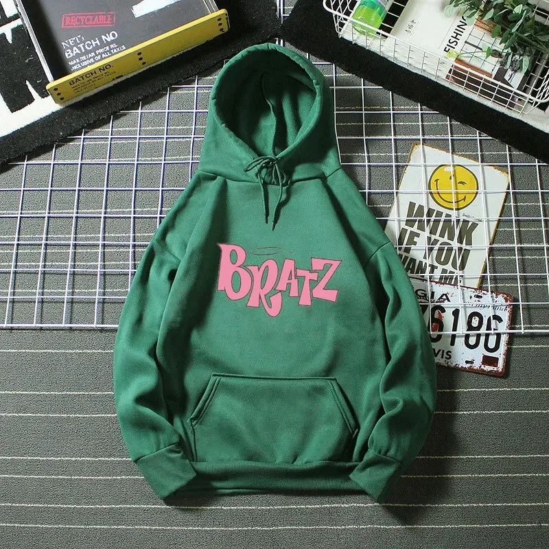 Bratz Letter Print Hoodie Herbst Winter Fleece Langarm Unisex Casual Vielseitig Kapuzenpullover Streetwear Style Streetwear