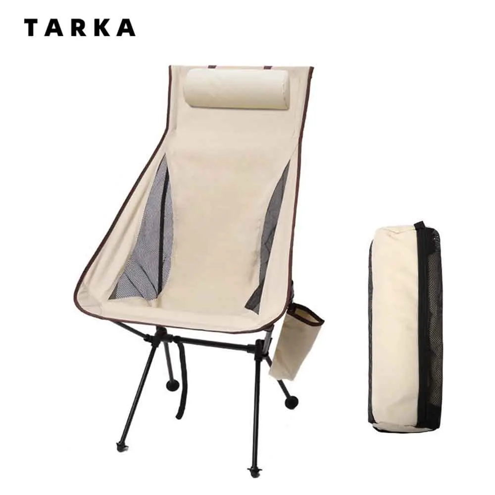 TARKA Campingstuhl, tragbarer Mondstuhl, Wandern, faltbar, praktischer Hocker, Outdoor-Angelstuhl aus Aluminiumlegierung mit Kopfstütze