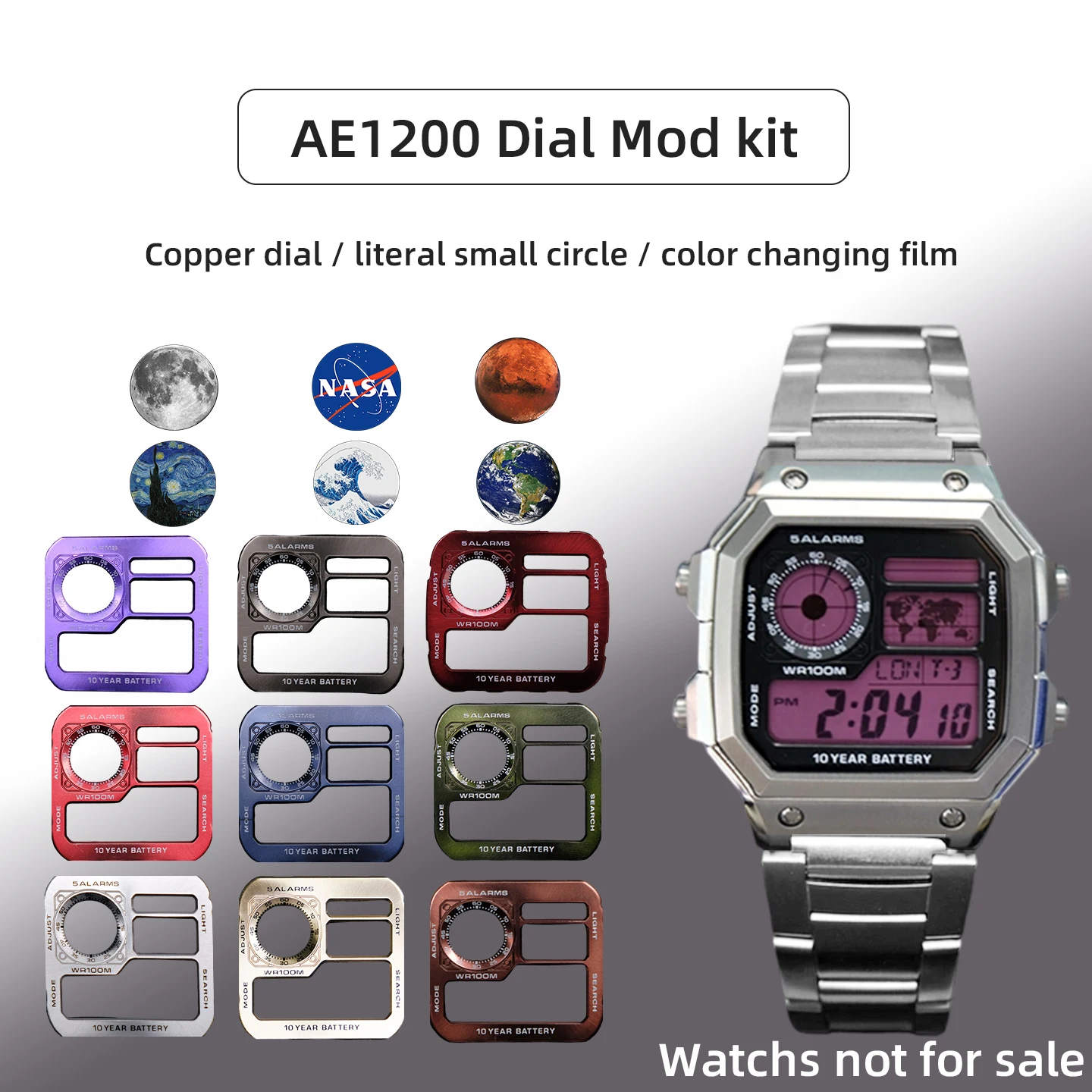 AE1200 Metall-Wörtchen-Zifferblatt für AE1200-Uhrenzifferblatt, Mod-Kit, 3299-Uhrwerk, AE1200 Kupfer-Uhrengesichter, Modifizieren von Metalloberflächen-Zubehör Image