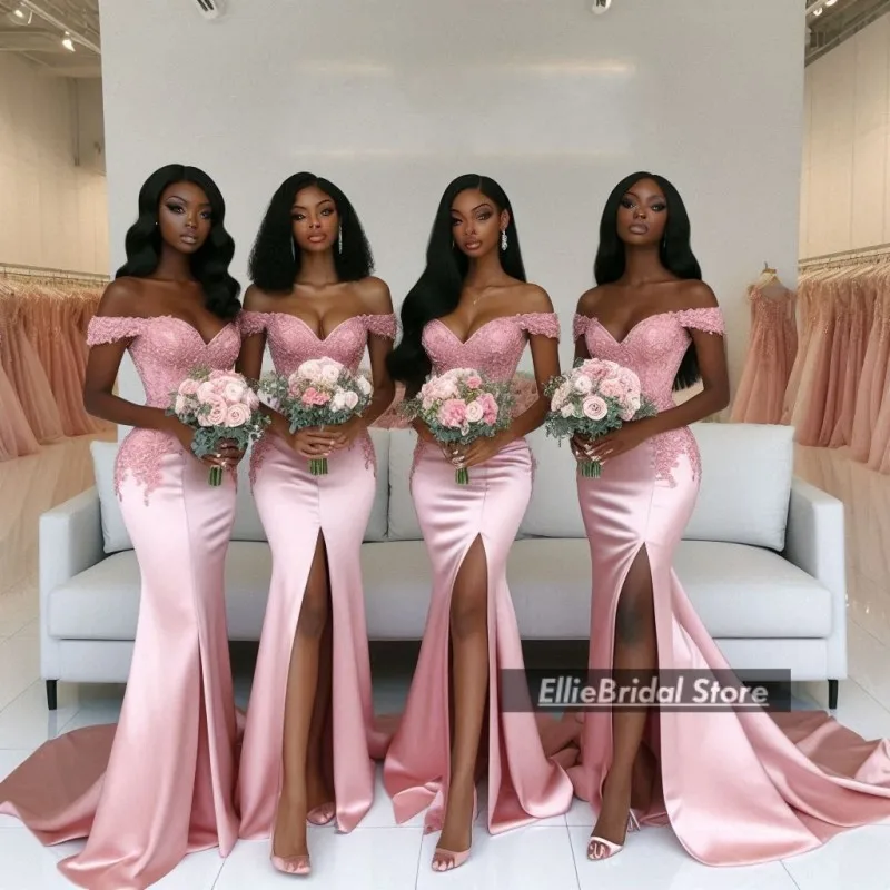Elegante rosa Brautjungfernkleider für die Hochzeit, schulterfrei, Trauzeugin-Kleider, Robe de Mariage Femme d'Honneur, individuell gestaltet