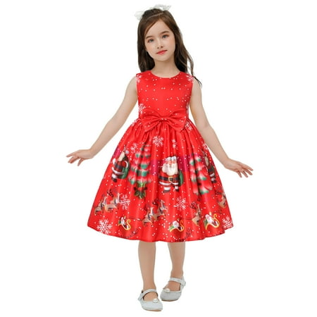 RIJOPUTY Christmas Dresses for Girls Size 8 Tween Girl Christmas Dress Christmas 4t Girls Tutu Dress Up Closet for Little Girls Baby Girl 3-6 Months Red 2-3 Years