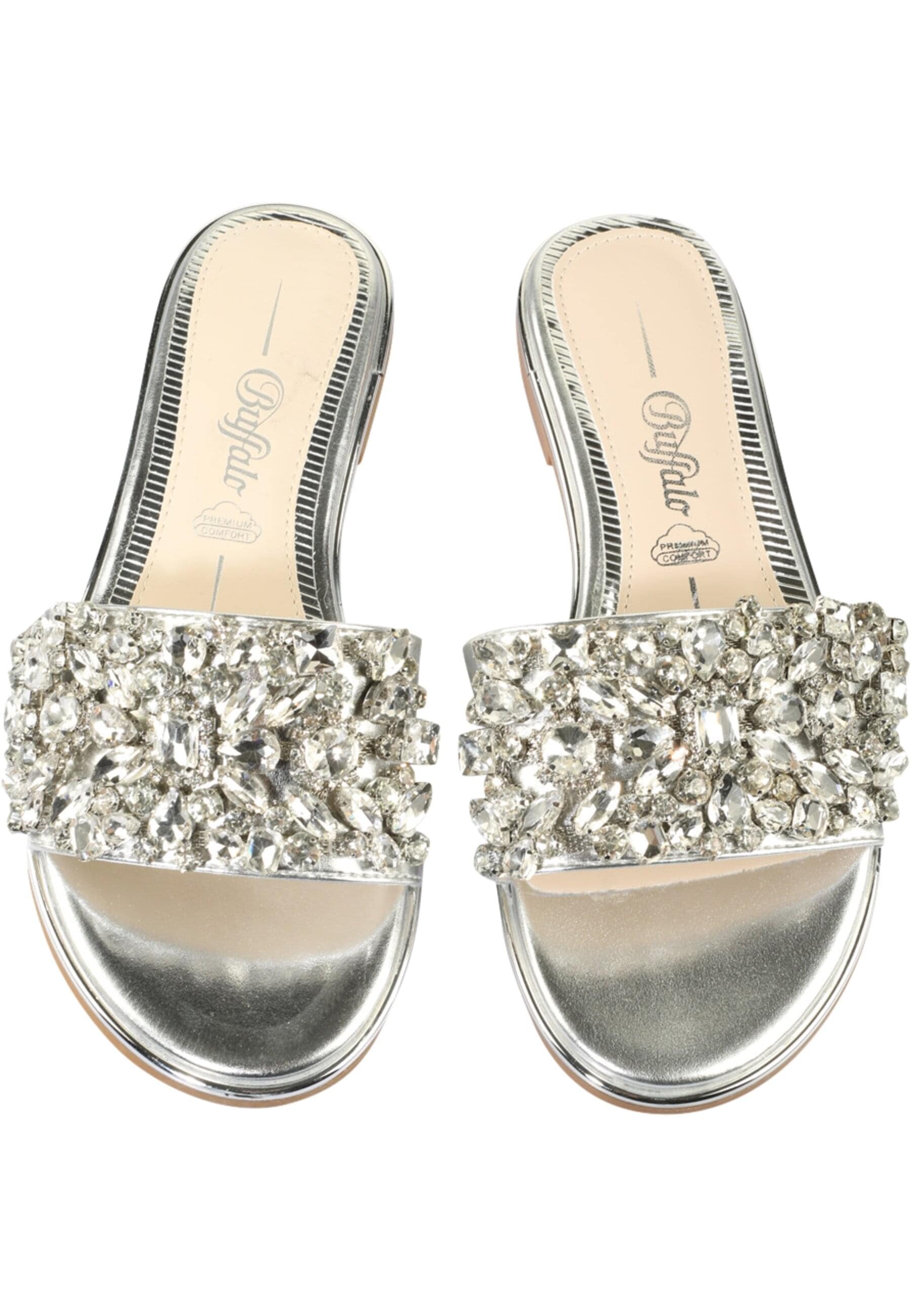 Sandale BUFFALO "Buffalo KIRA SLIDE", Damen, Gr. 37, silber, Polyurethan, unifarben, Schuhe Sandale