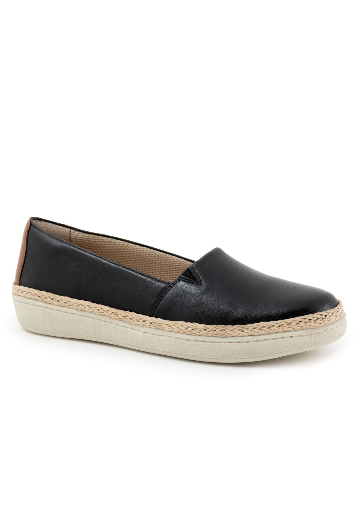 Wide Width Women's Accent Slip-Ons by Trotters® in Black Leather (Size 9 W)