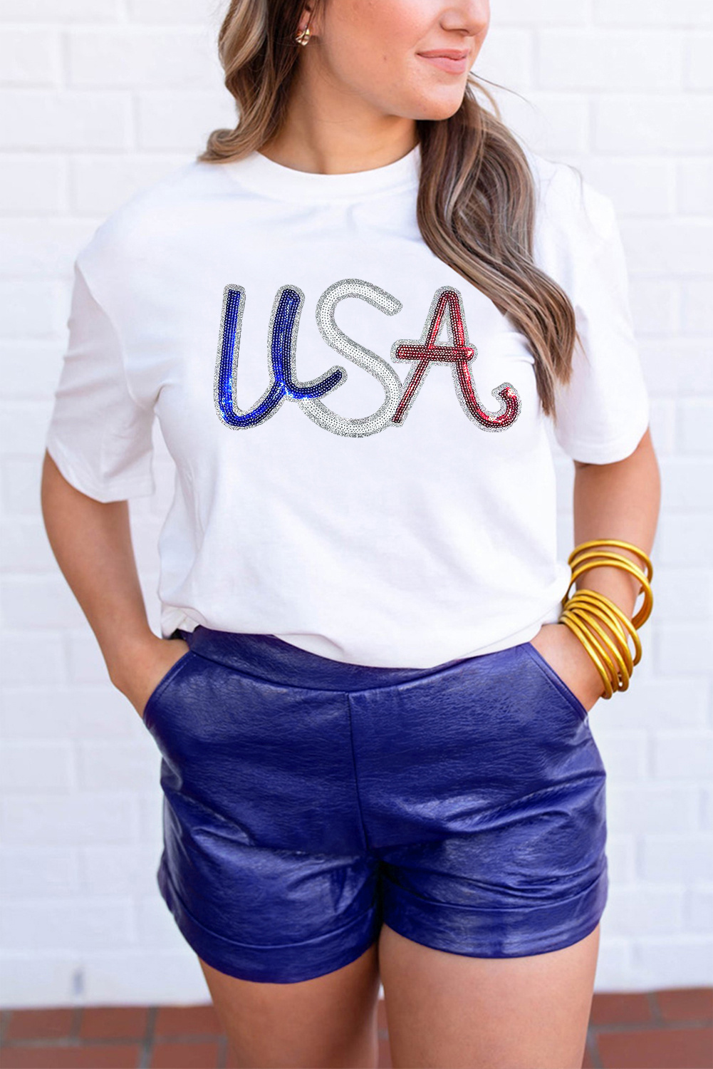 Pailletten USA Grafik T-Shirt Image
