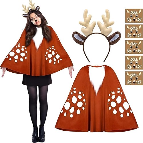Costume de Noël Costume Robe De Noël Fantaisie Renne Rodolphe Mignon pour Femmes Adultes Noël Nouvel An Soirée accessoire Châle