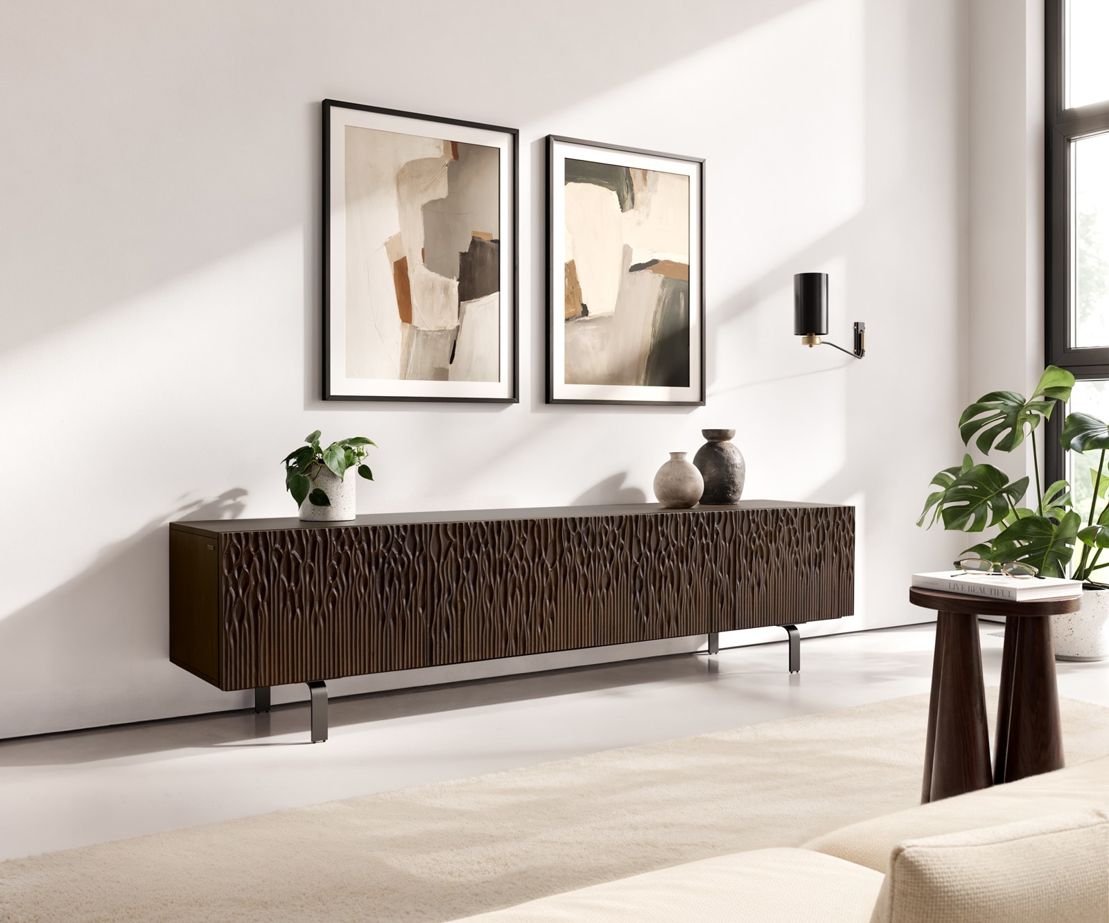 DELIFE Lowboard Follia 200 cm Mango Braun 4 Türen L-Fuß Metall Schwarz, Lowboards Image