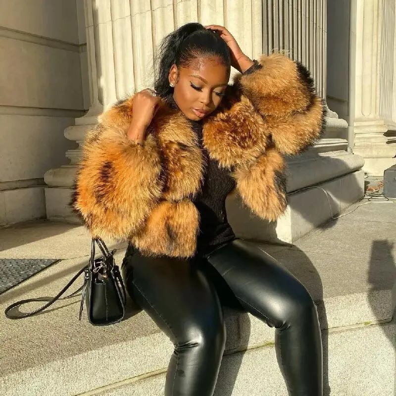 Punk fausse fourrure de raton laveur veste femmes automne hiver fausse fourrure renard manteaux manteau court vestes fourrure vêtements d'extérieur travail épais manteaux chauds