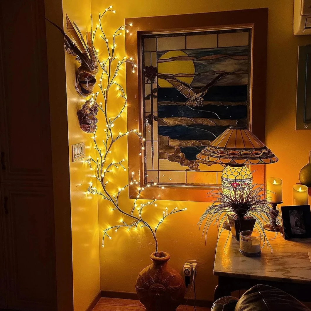 Lampe branche d'arbre décoration de noël USB 2025 rotin arbre lumière décorative veilleuse lumières de noël lampe de chambre lumière d'ambiance