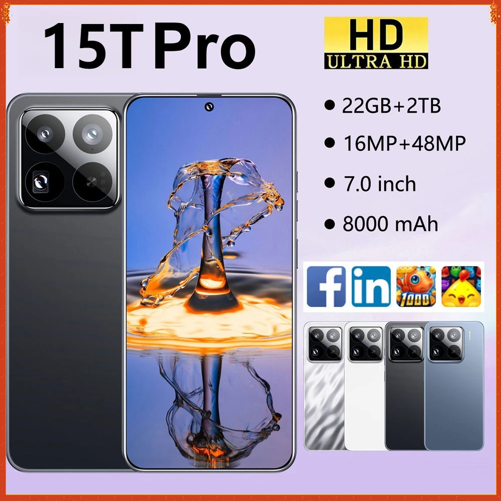 2026 New 15T Pro Smartphone 5G 7.0HD 22G+2TB Dual SIM Card Cell Phone Android 8000mAh Unlocked Mobile Phones Global Version