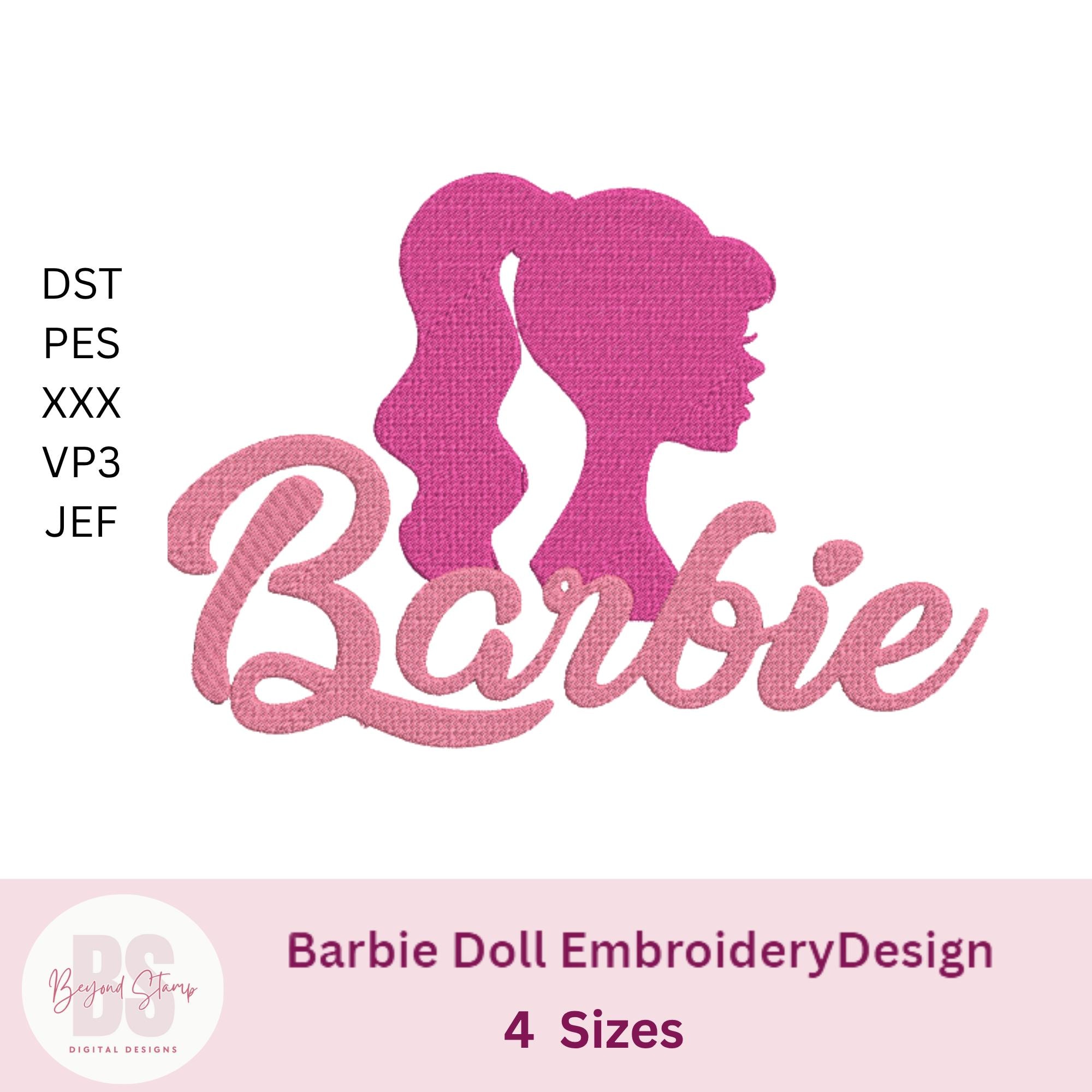 Disegno per ricamo Barbi, logo per il viso della bambola Barbi, disegno per ricamo a macchina, logo per bambola di moda rosa, ricamo per bambina, 4 mi