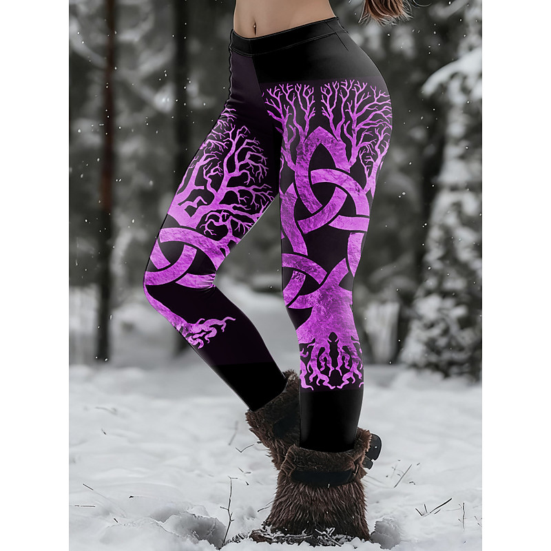 Women's Leggings Loungewear Vintage Ethnic Style Casual Full Length High Waist Graphic Abstract 3D Print Quick Dry Breathability Soft Stretchy Daily Outdoor Street Blue Golden Purple Green Fall Winter