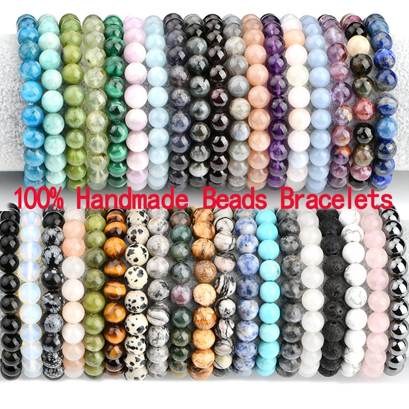 Bracciale di perline di pietra di energia curativa, bracciale di perline rotonde di perline autentiche di pietre preziose, bracciale elastico da uomo