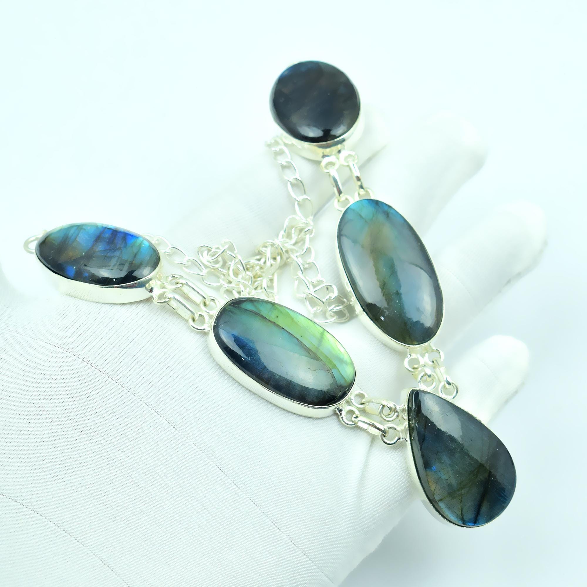 Collana in labradorite, collana in argento sterling 925, collana con catena regolabile, collana con pietre preziose naturali, collana di design per re