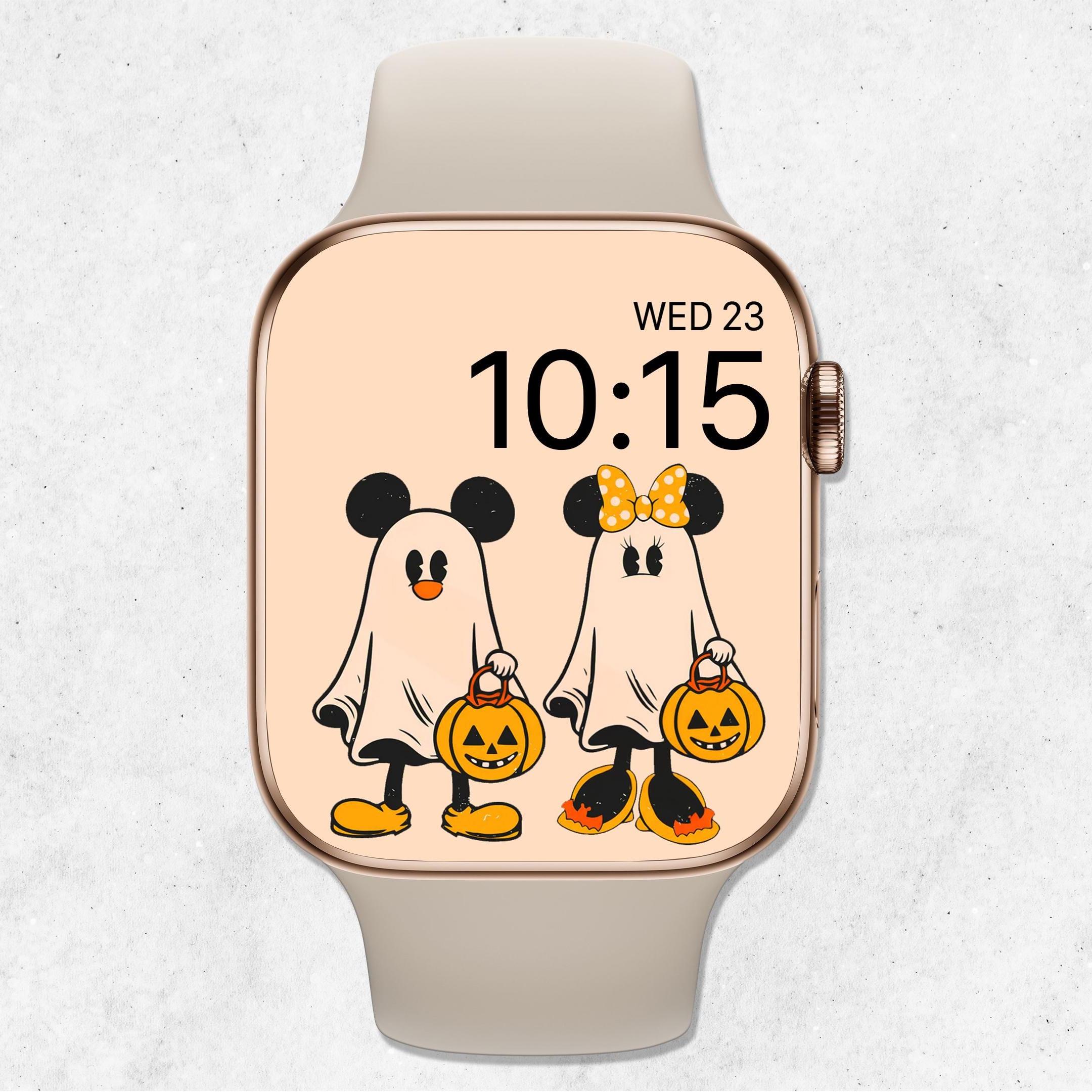 Sfondo di Halloween per Apple Watch, quadrante fantasma di Topolino e Minnie, sfondo di zucca per orologio, sfondo di Halloween per smartwatch, esteti