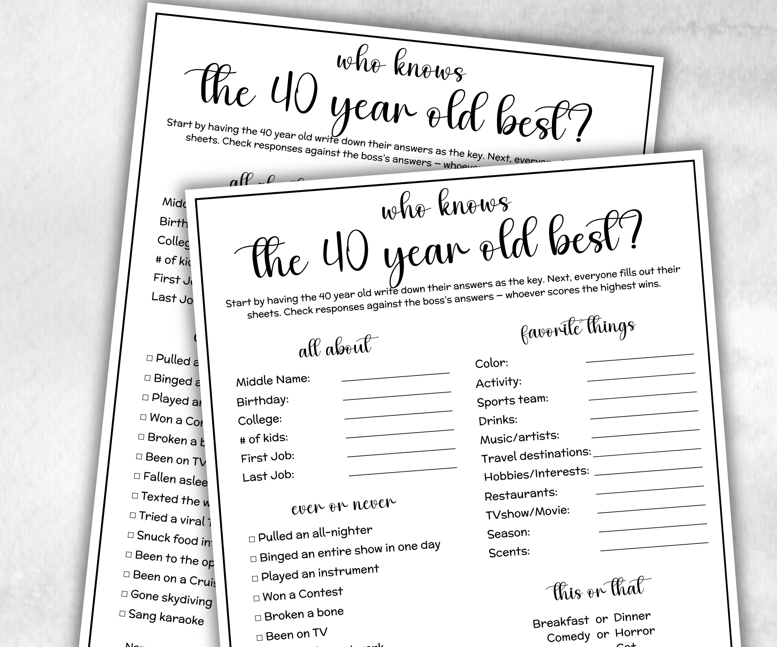 Idee per giochi per il 40o compleanno, 40 anni 1985, chi lo conosce meglio, chi la conosce meglio, decorazioni per feste di 40o compleanno, compleanno