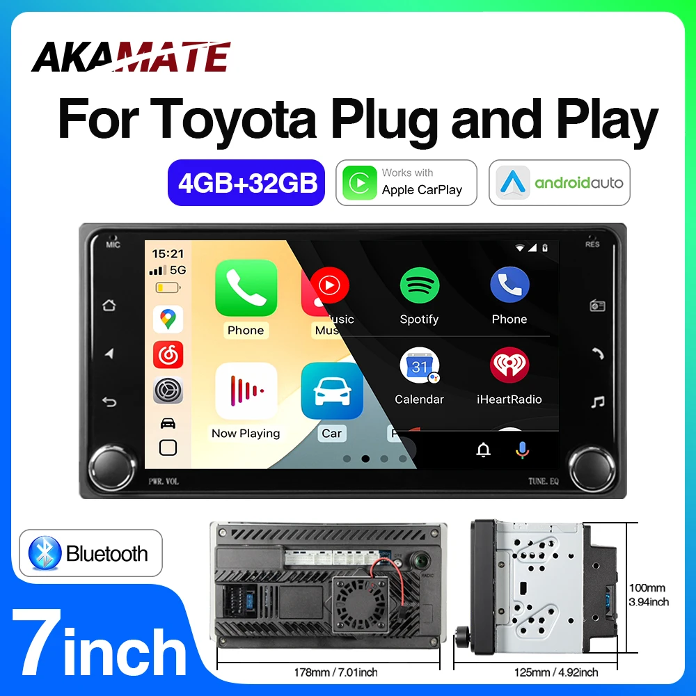 7 zoll Auto Radio Für TOYOTA Drahtlose CarPlay Android Auto 2Din Stereo Für Toyota VIOS CROWN CAMRY HIACE PREVIA COROLLA RAV4 Image