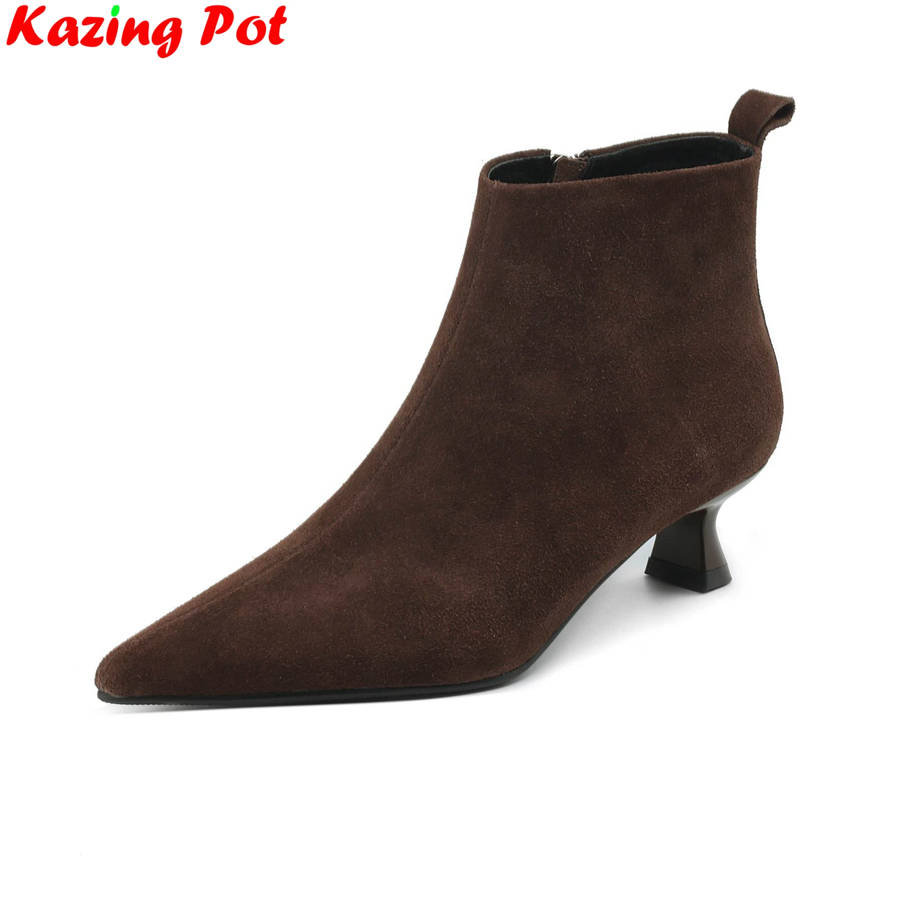 Plus Größe 34-43 Kuh Wildleder Spitz Zipper Med Heels Retro Moderne Stiefel Warme Winter Schuhe Dating Prägnante marke Ins Stiefeletten