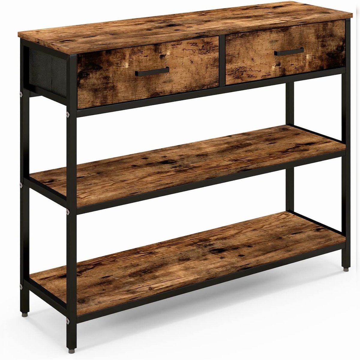 COSTWAY Konsoletisch mit Schublade, Flurtisch, Schmaler 3-stufiger Beistelltisch mit Metallrahmen, Holz, Vintage Image
