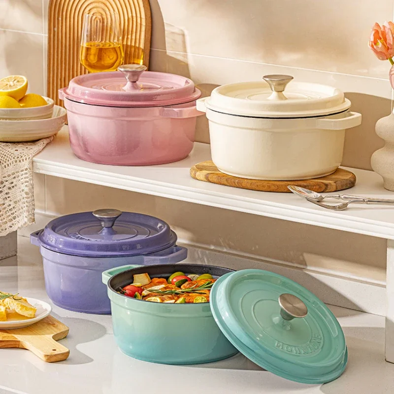 Haushalt Emaille Gusseisen Topf Antihaft Eintopf Topf Ton Topf Suppe Topf Praktische Schöne Tragen-Beständig Küchenutensilien Image