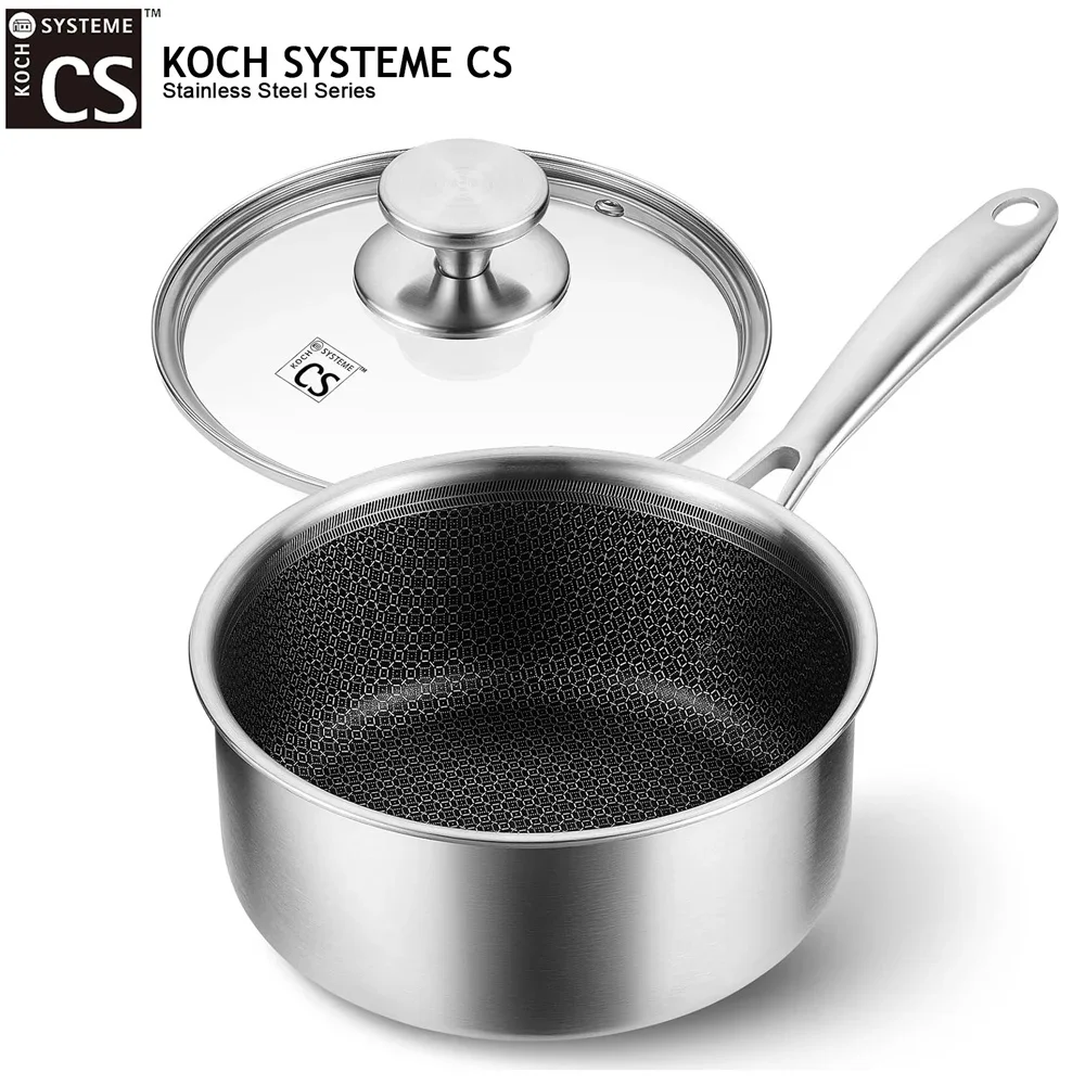 KOCH SYSTEME CS 2-Liter-Topf, Hybrid-Milchtopf aus Edelstahl mit antihaftbeschichtetem Edelstahl, Saucenpfanne mit Deckel, Waben-Innenraum, kleiner Stahltopf Image