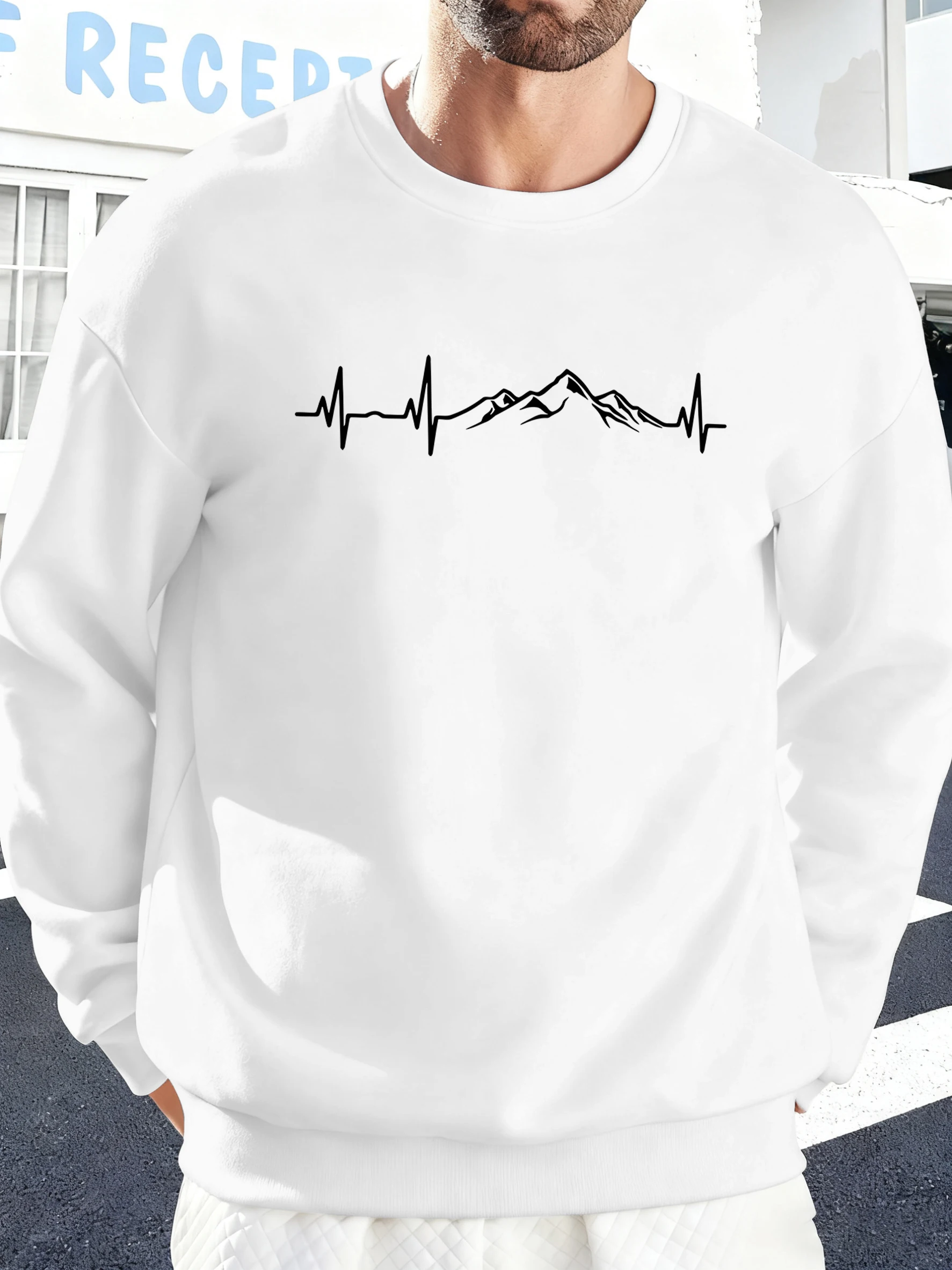 Mountain Heartbeat Kreativität Druck Herbst Sweatshirt Mann Trendy Casual Pullover Fleece Lose Kleidung All-Match Bequemer Hoodie