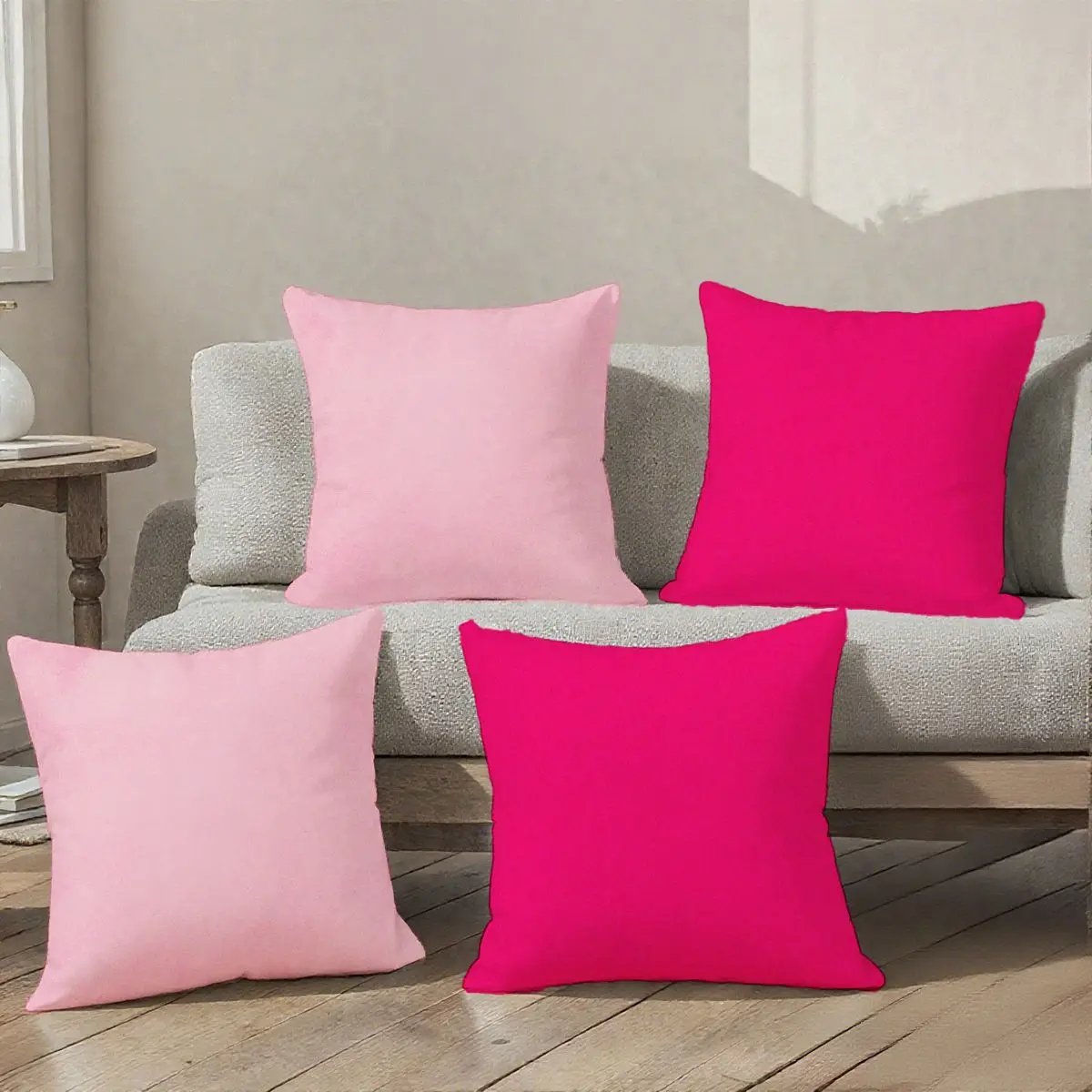 4 quadratische Kissenbezüge, rosa und lila, weich, minimalistisch, Herbst und Winter, Reißverschluss, einseitiger Druck, Heimdeko (Sofa, Schlafzimmer). Image
