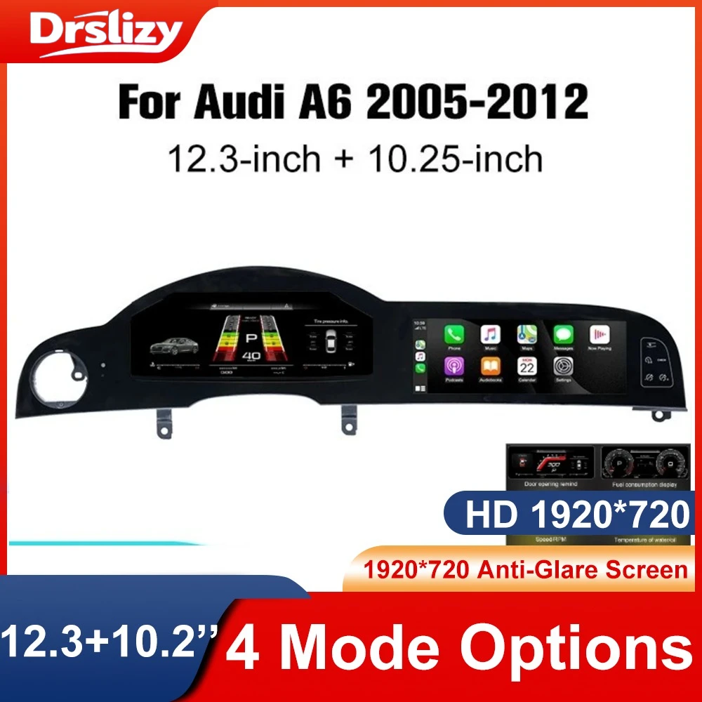 Für Audi A6 A6L C6 4F 2005–2012, Dual-Screen, digitale Geschwindigkeit, Carplay, Auto, GPS, WIFI, Armaturenbrett, virtuelles Cockpit, Android-Stereo Image