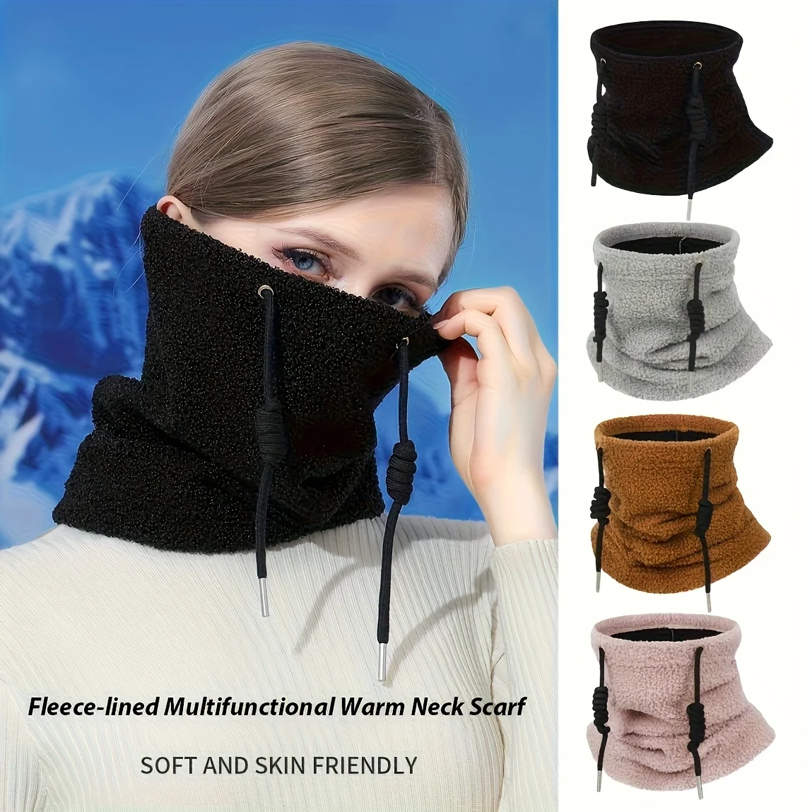 Winter-Halsrohr-Schal, thermisch, winddicht, Polar-Fleece, Bandana, Gesichtsbedeckung, verstellbarer Halswärmer, Radfahren, Outdoor, kaltes Wetter Image