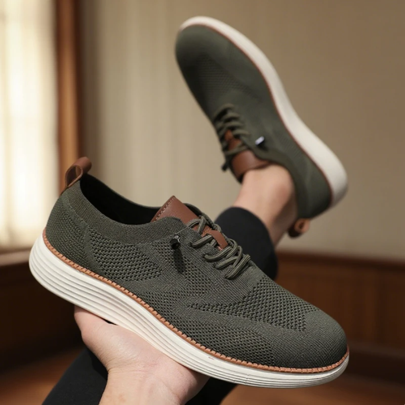 Männer Casual Wanderschuhe Atmungsaktive Mesh Stricken Turnschuhe Heißer Verkauf Bestselle Leichte Non-slip Flache Spitze Up Laufschuhe männer Image