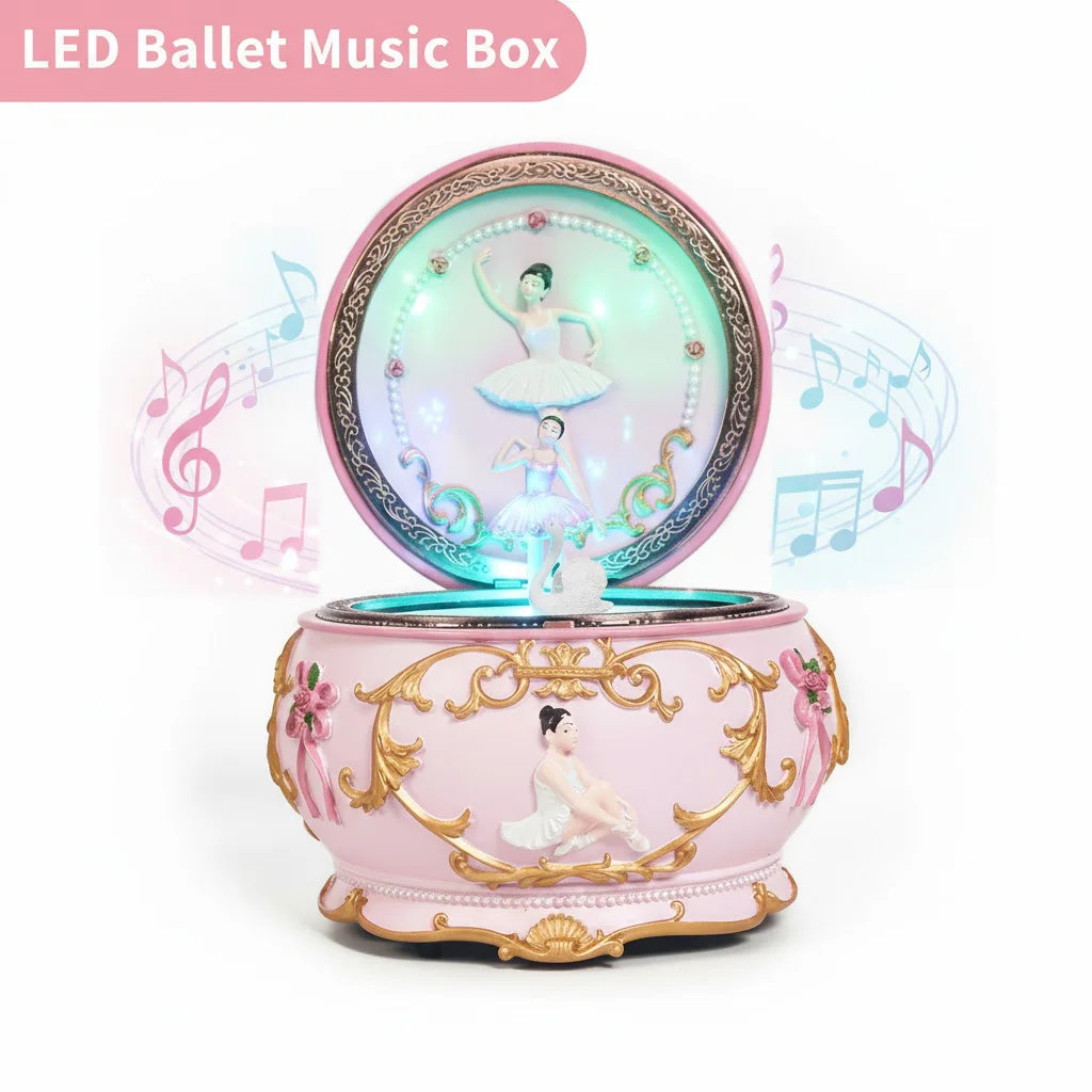 LED rotierende Ballerina-Spieluhr mit bunten Lichtern, Ballett-Mädchen-Schmuck-Organizer, romantisches Geschenk zum Geburtstag, Weihnachten Image