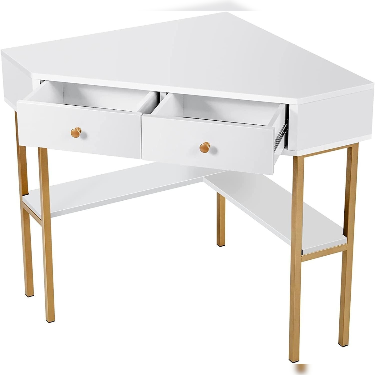 COSTWAY Computertisch Eckschreibtisch, Eckenschreibtisch mit 2 großen Schubladen, Bürotisch für kleine Räume, Ecktisch Image