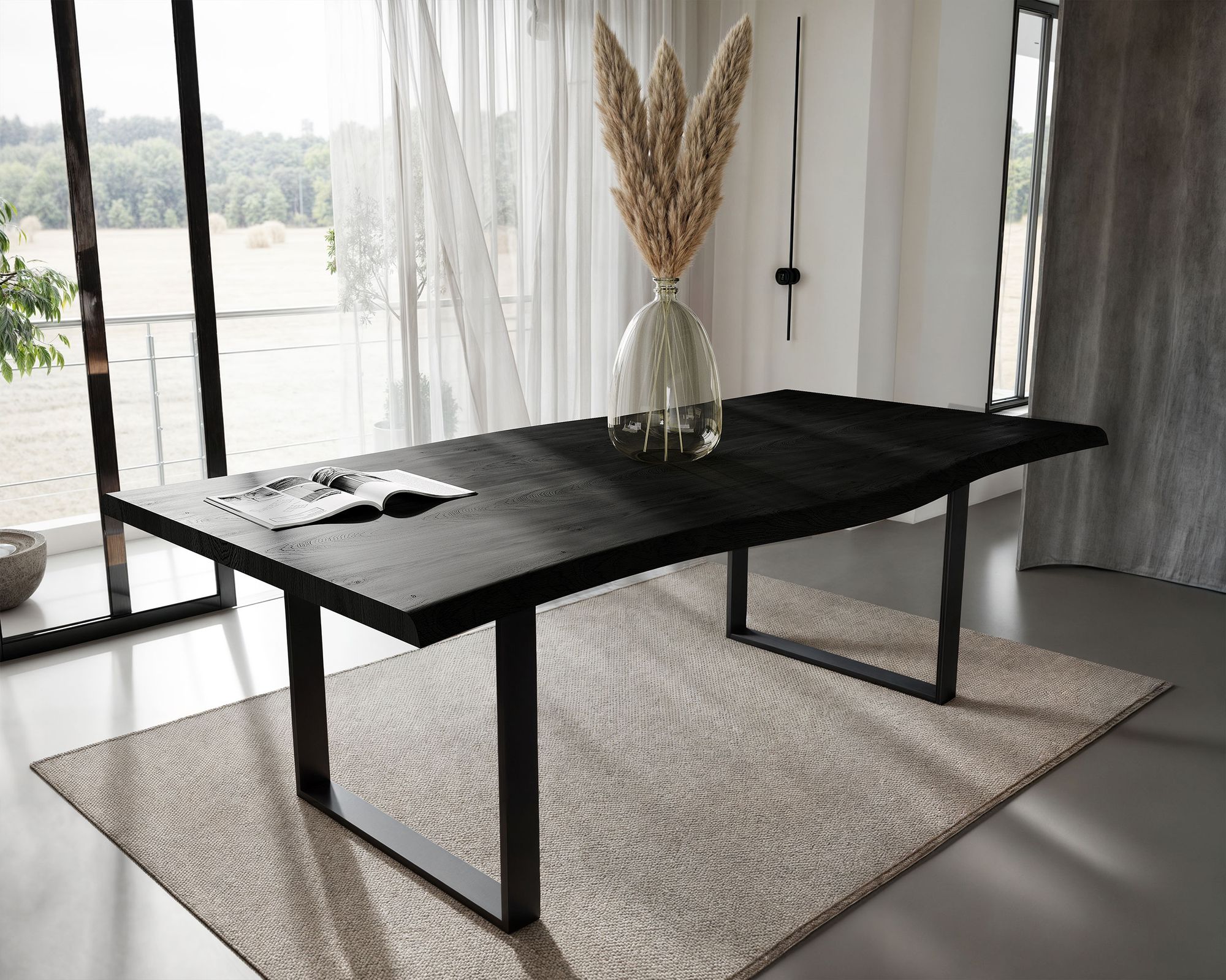 BlackWood »Table4YOU Amarillo Black Edition« Wildeiche Massivholztisch gedrehte Kante / Wildeiche schwarz / 4 cm / 180x100 cm Image