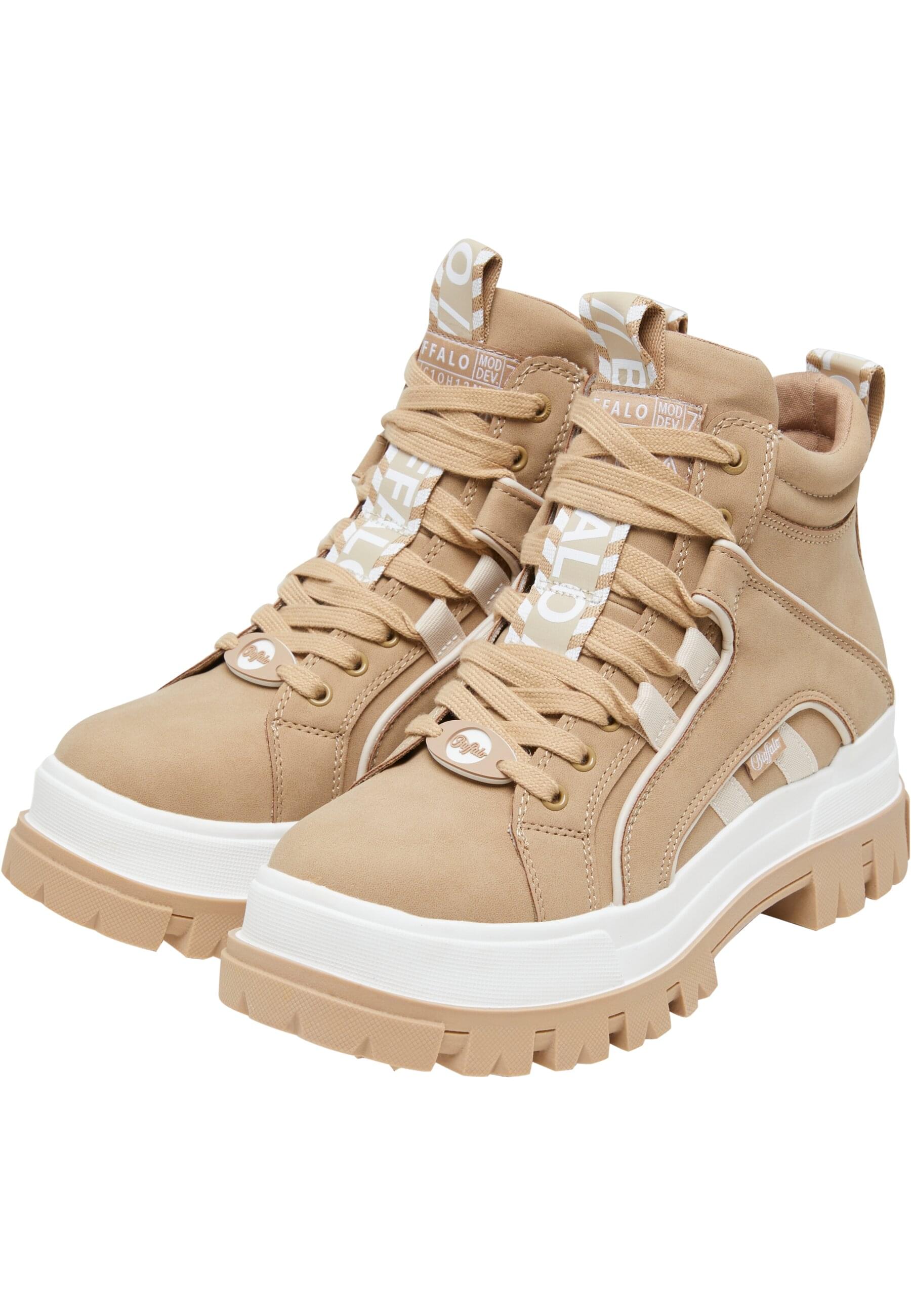 Stiefel BUFFALO "Buffalo ASPHA NC MID", Damen, Gr. 36, beige, cream, Polyurethan, unifarben, Schuhe Stiefel